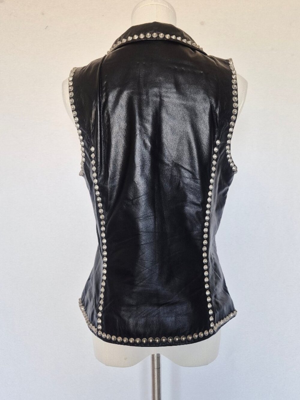 Double D Rance 100% Leather Studded Western Vest Silver Button Black - Picture 8 of 16